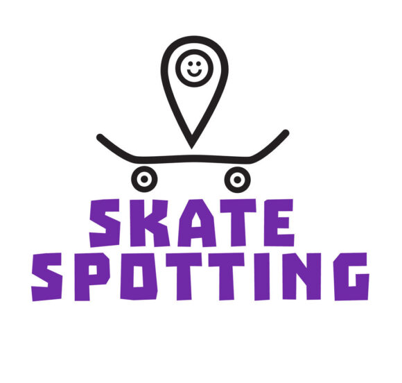 Skate spotting, Logo.  Über dem lila Schriftzug 